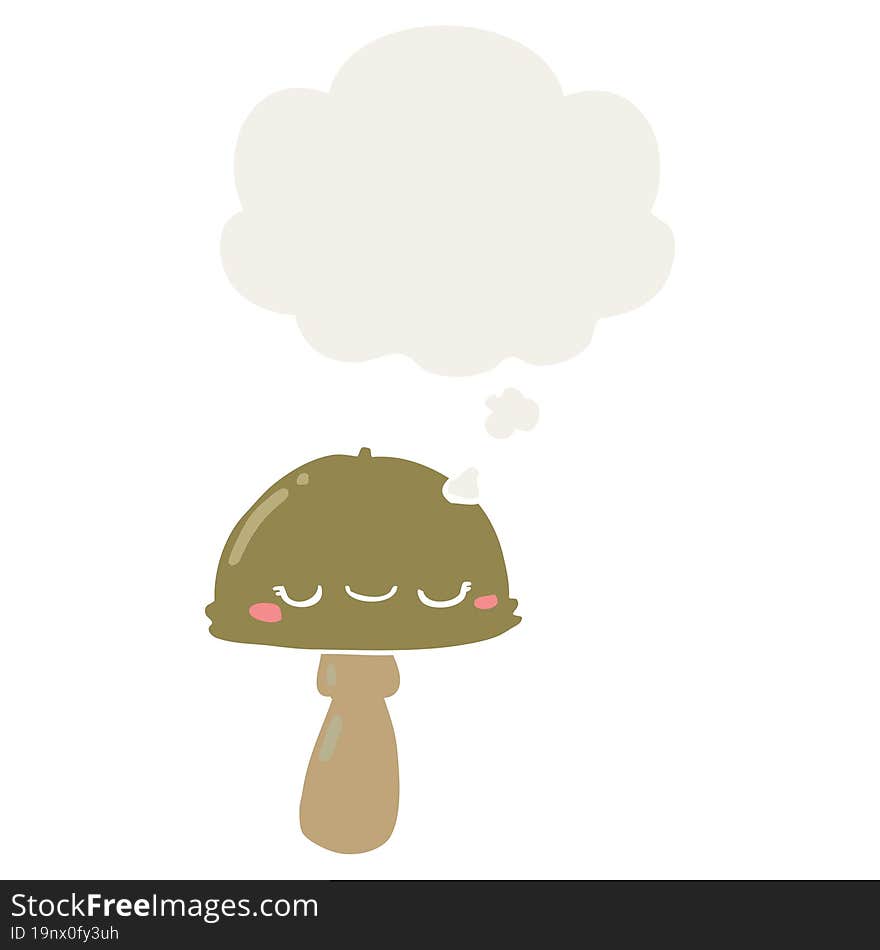 cartoon mushroom with thought bubble in retro style