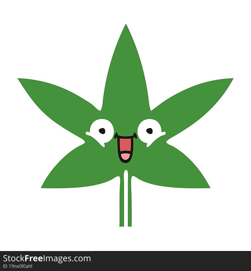 flat color retro cartoon marijuana leaf