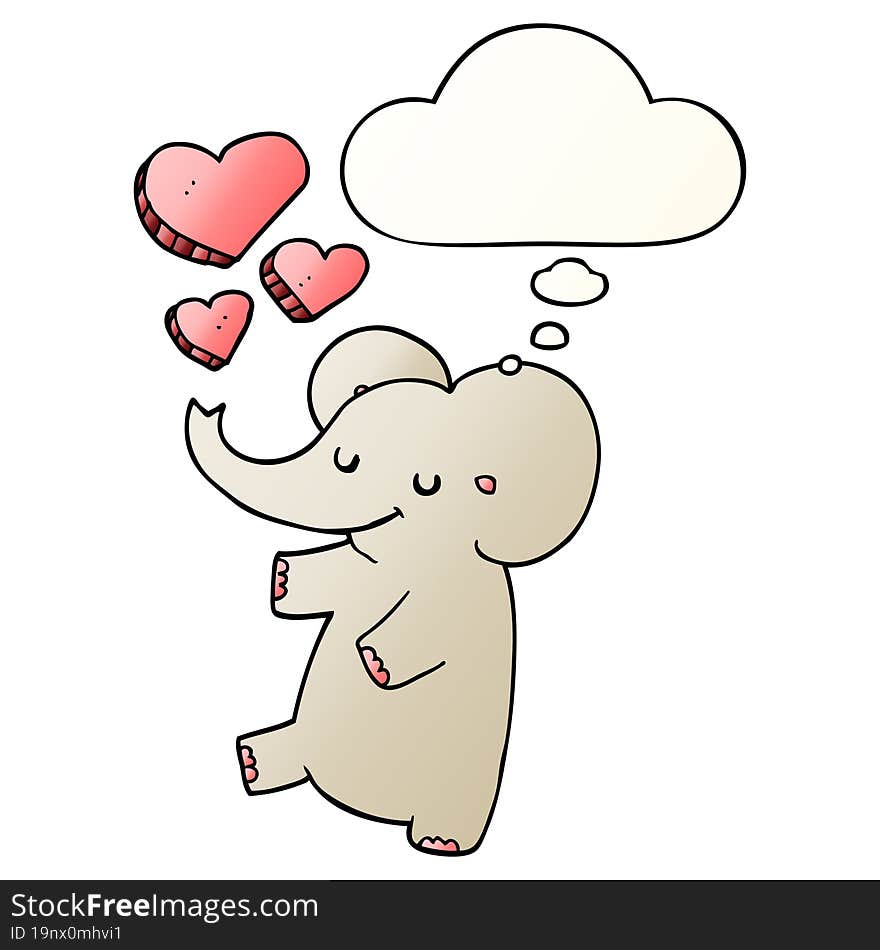 cartoon elephant with love hearts with thought bubble in smooth gradient style