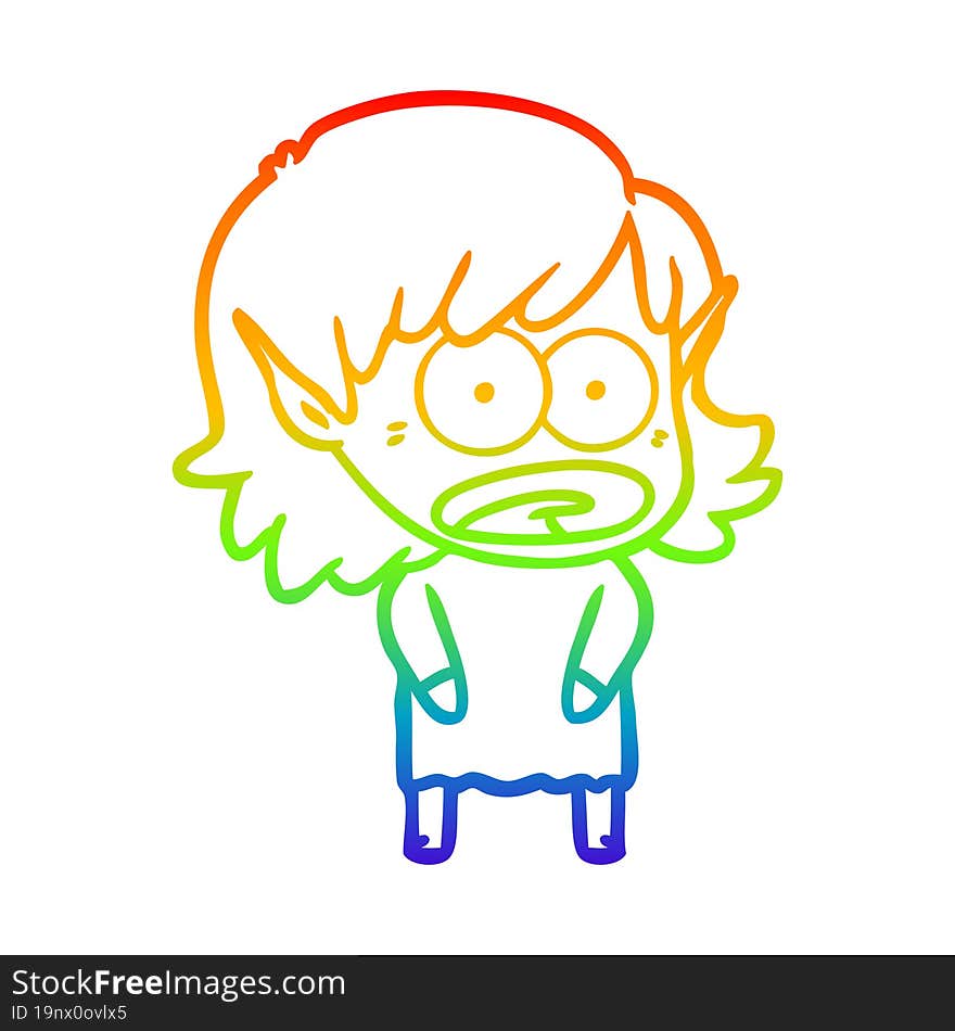 rainbow gradient line drawing cartoon shocked elf girl