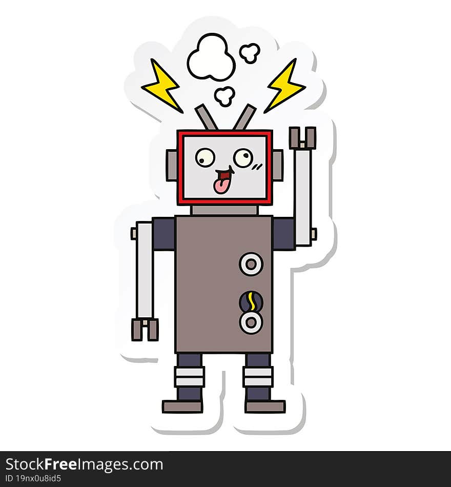 sticker of a cute cartoon crazy broken robot