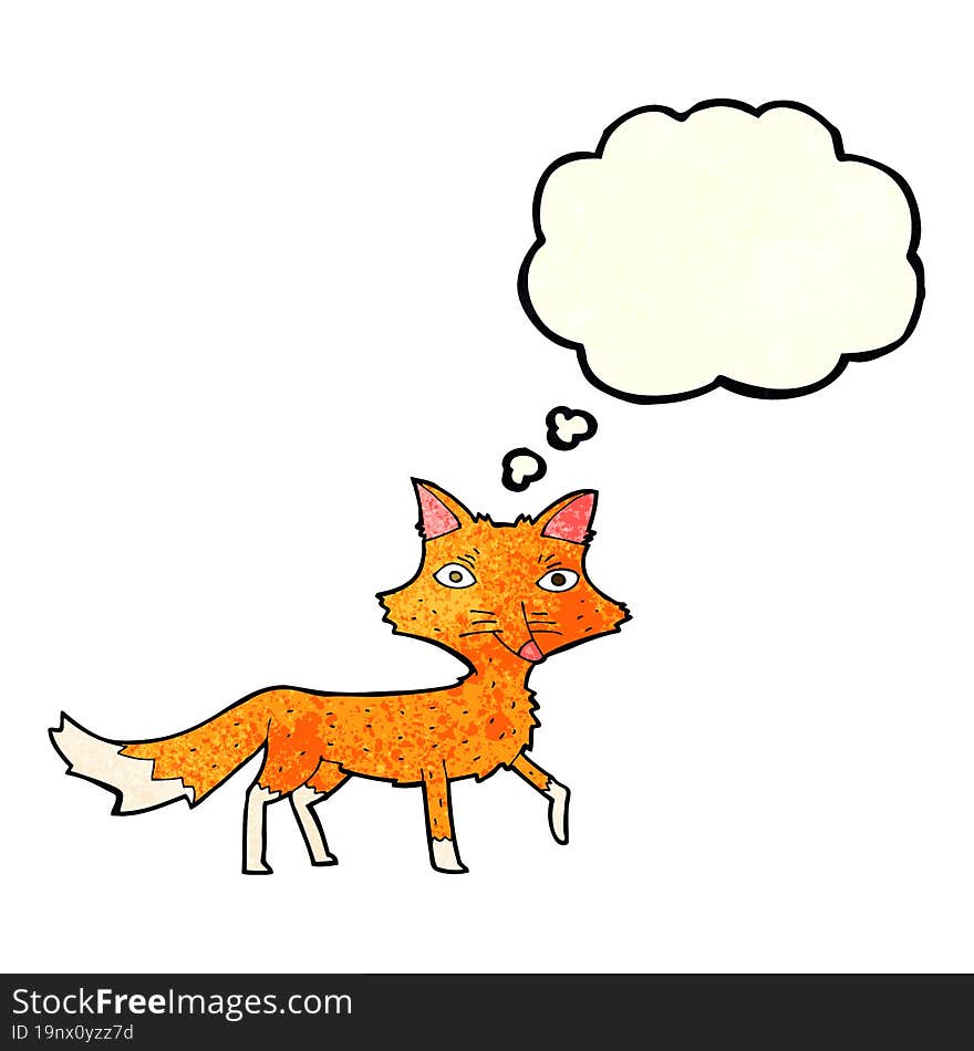 cartoon little fox with thought bubble