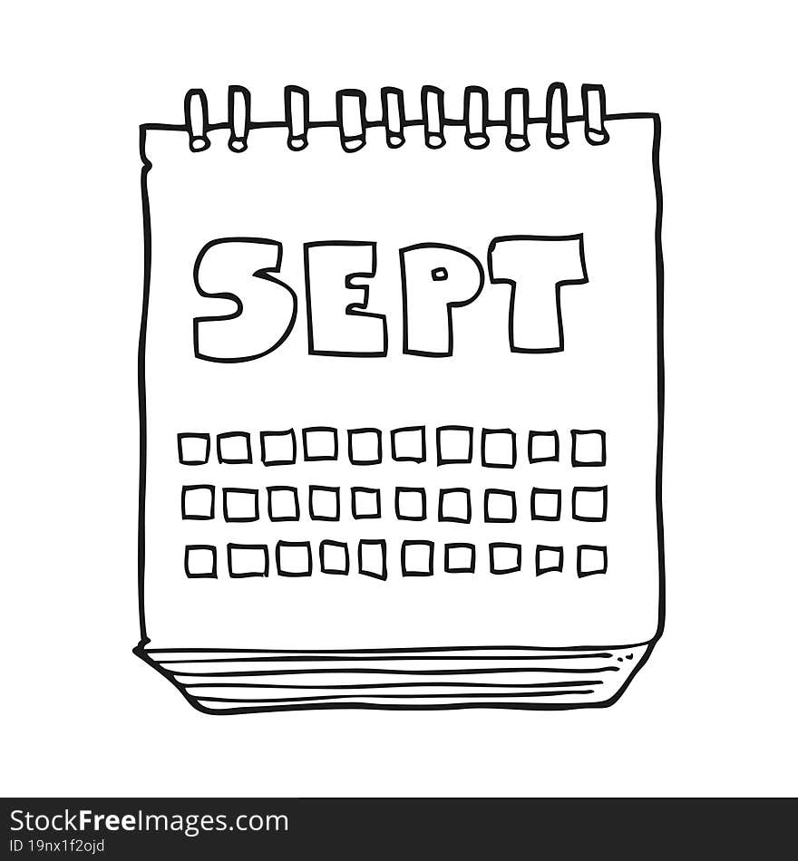 black and white cartoon calendar showing month of September