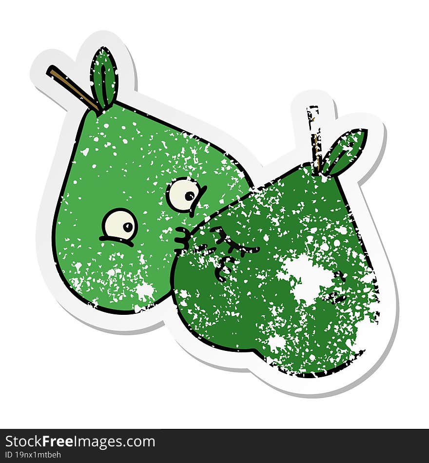 distressed sticker of a cute cartoon pears