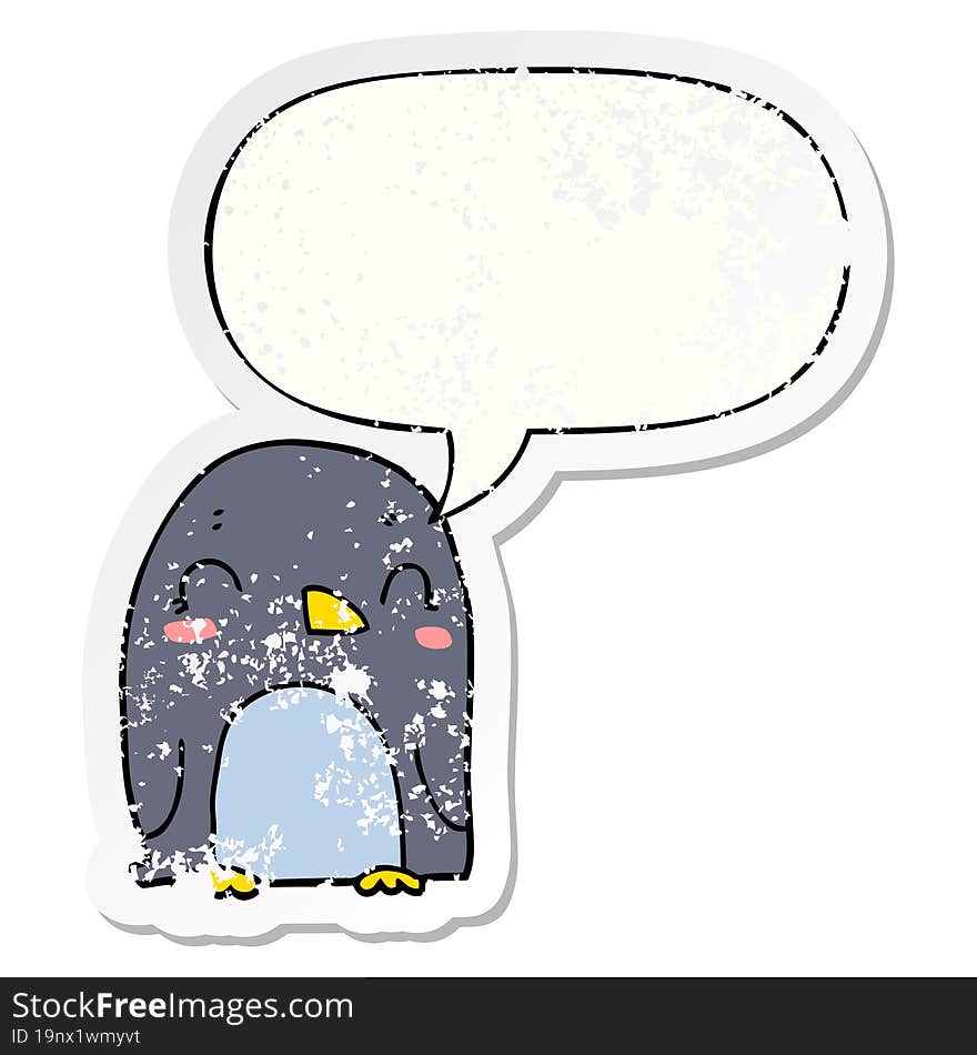 cartoon penguin and speech bubble distressed sticker