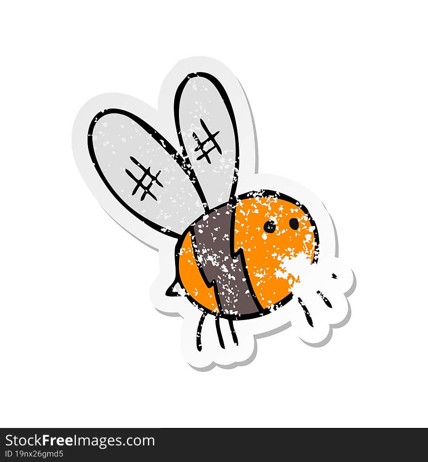 Retro Distressed Sticker Of A Cartoon Bee