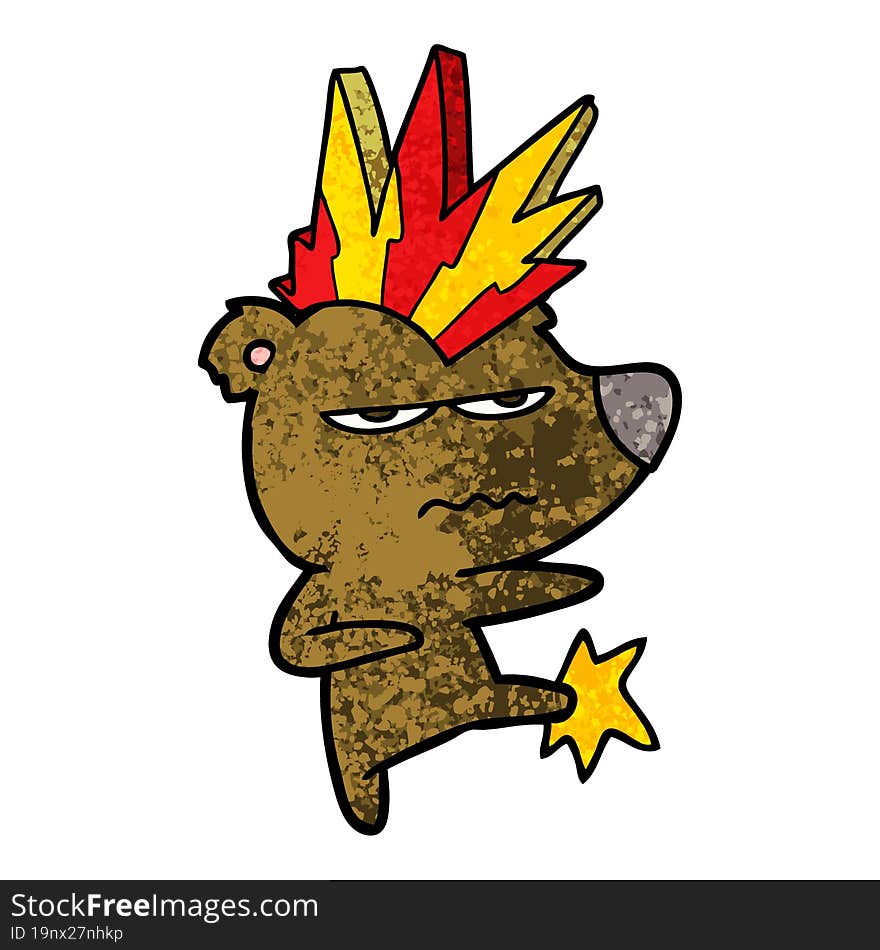 angry punk bear cartoon kicking. angry punk bear cartoon kicking