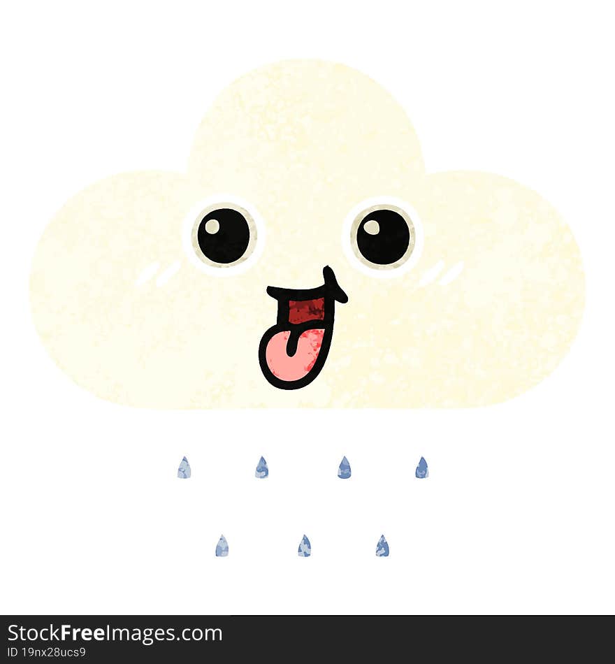 Retro Illustration Style Cartoon Rain Cloud