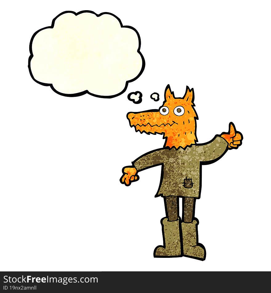 cartoon fox man with thought bubble