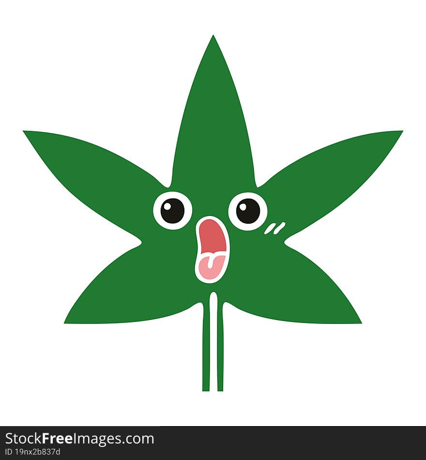 Flat Color Retro Cartoon Marijuana Leaf