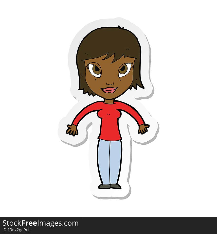 Sticker Of A Cartoon Woman Shrugging Shoulders