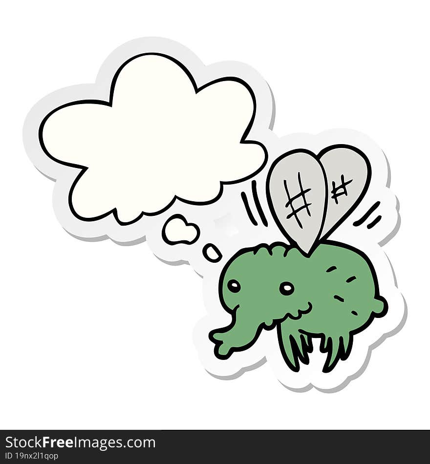 cartoon fly with thought bubble as a printed sticker