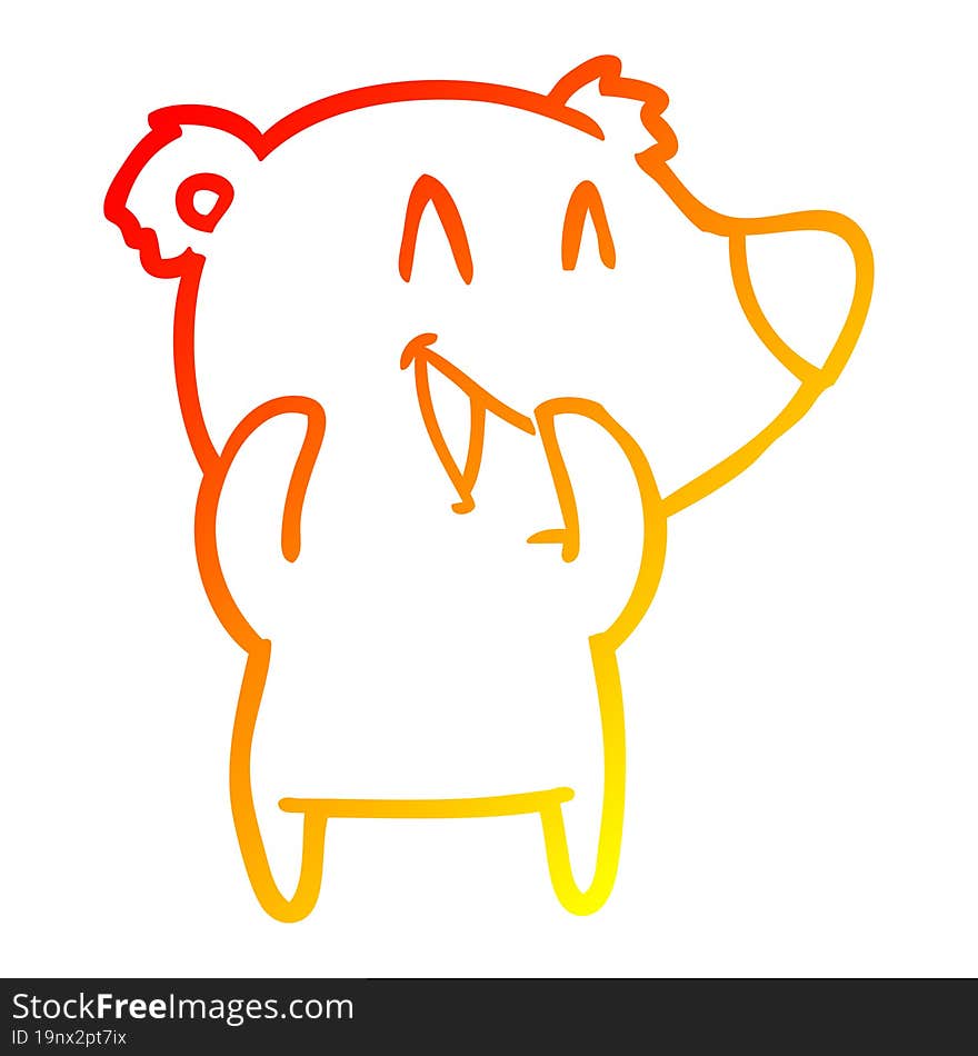 warm gradient line drawing laughing bear cartoon