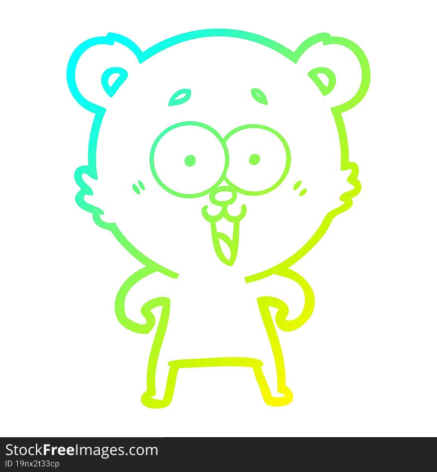 Cold Gradient Line Drawing Laughing Teddy  Bear Cartoon