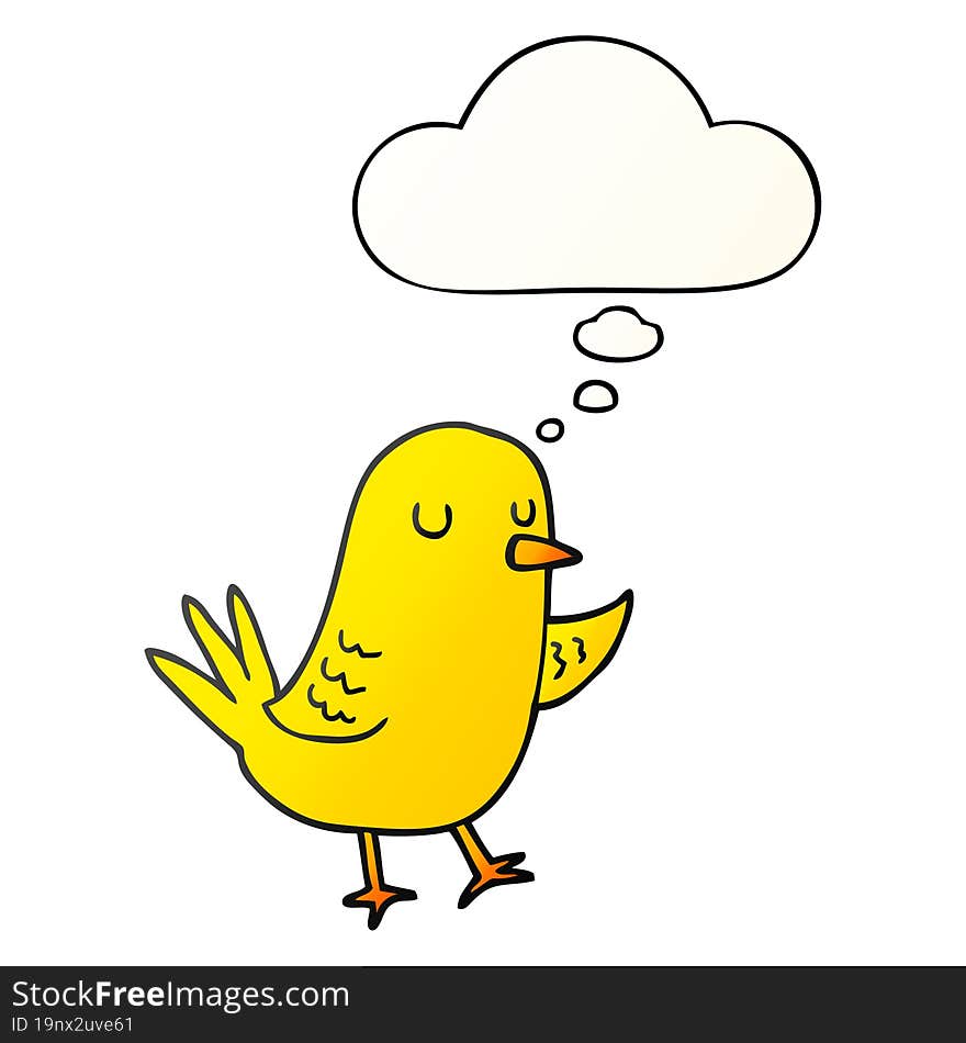 cartoon bird with thought bubble in smooth gradient style