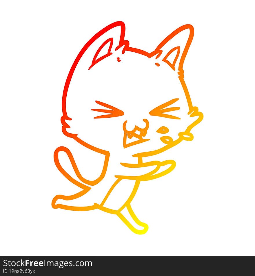 warm gradient line drawing cartoon cat hissing