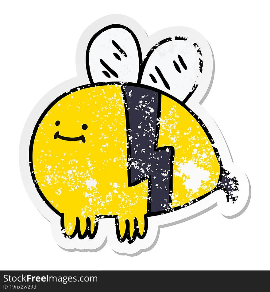 distressed sticker of a quirky hand drawn cartoon bumblebee