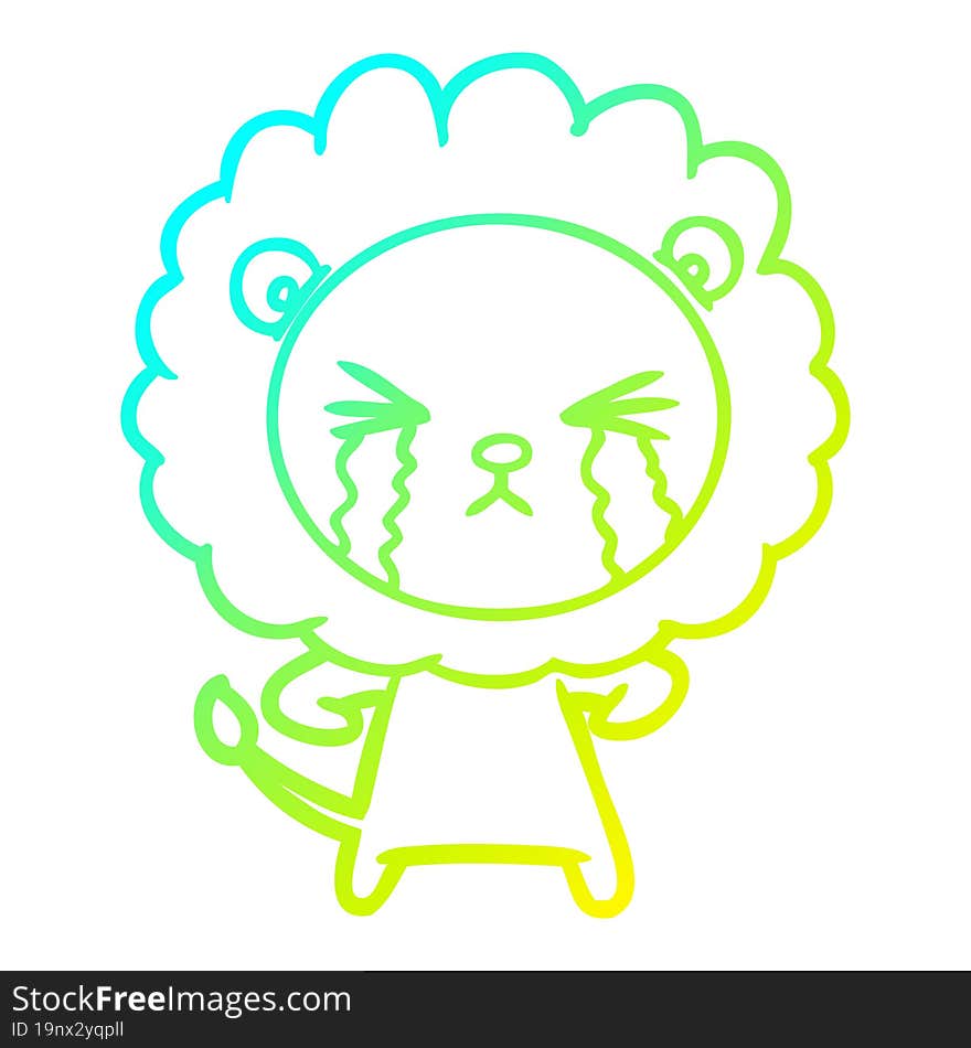 cold gradient line drawing cartoon crying lion