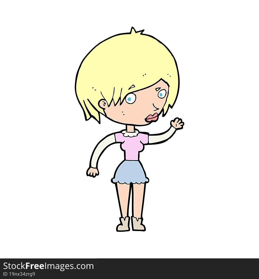 cartoon waving woman