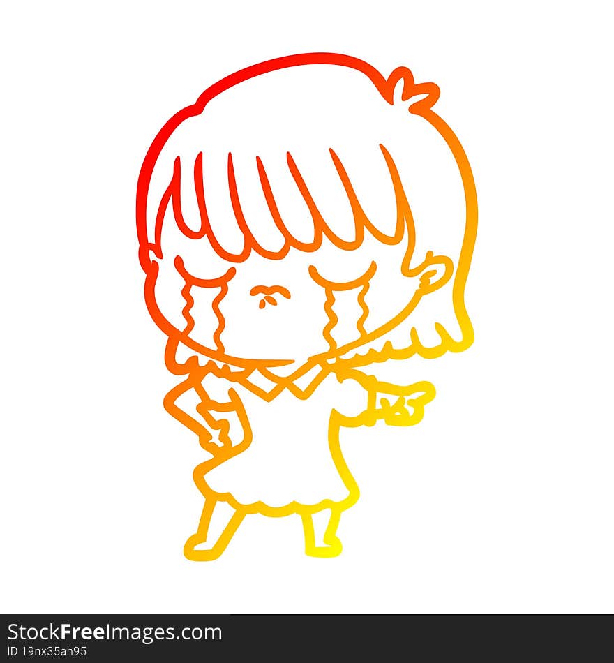 warm gradient line drawing of a cartoon woman crying