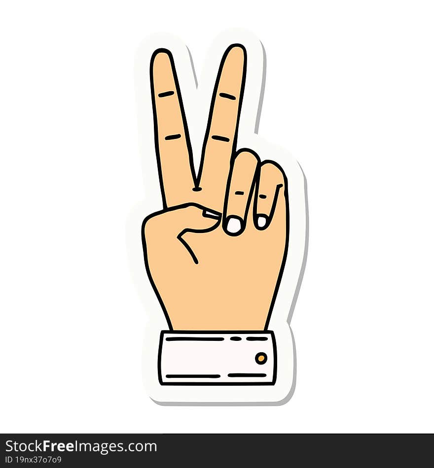 sticker of a peace symbol two finger hand gesture. sticker of a peace symbol two finger hand gesture