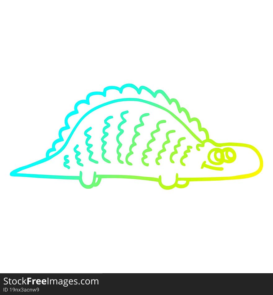 cold gradient line drawing of a cartoon prehistoric dinosaur