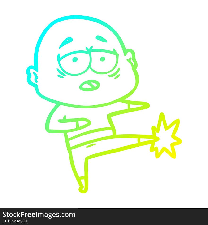 Cold Gradient Line Drawing Cartoon Tired Bald Man