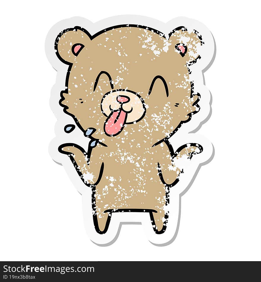 distressed sticker of a rude cartoon bear