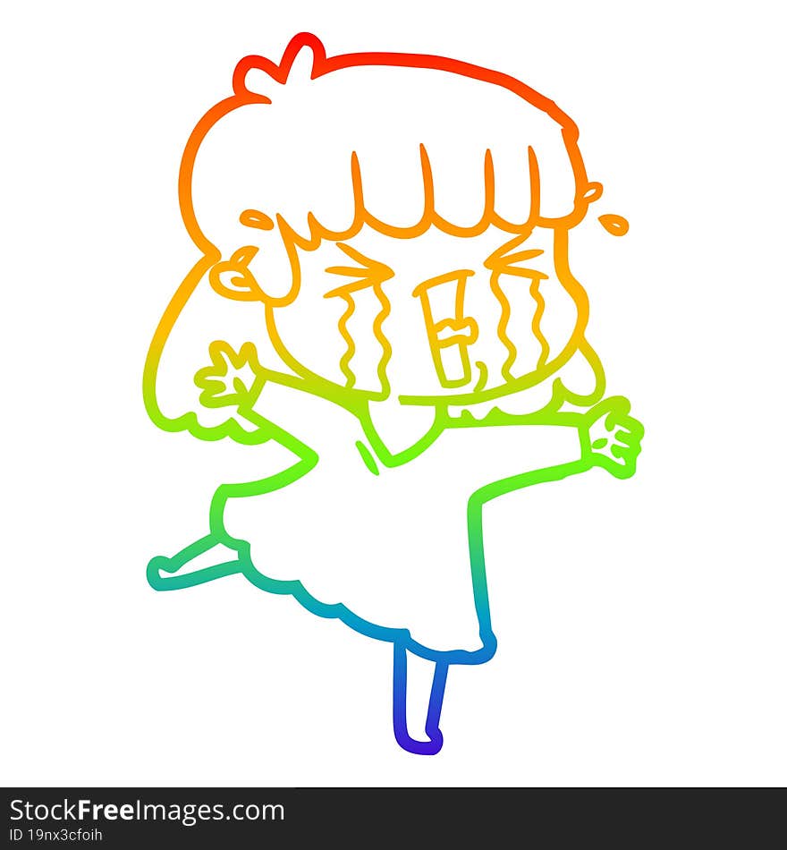 Rainbow Gradient Line Drawing Cartoon Woman In Tears