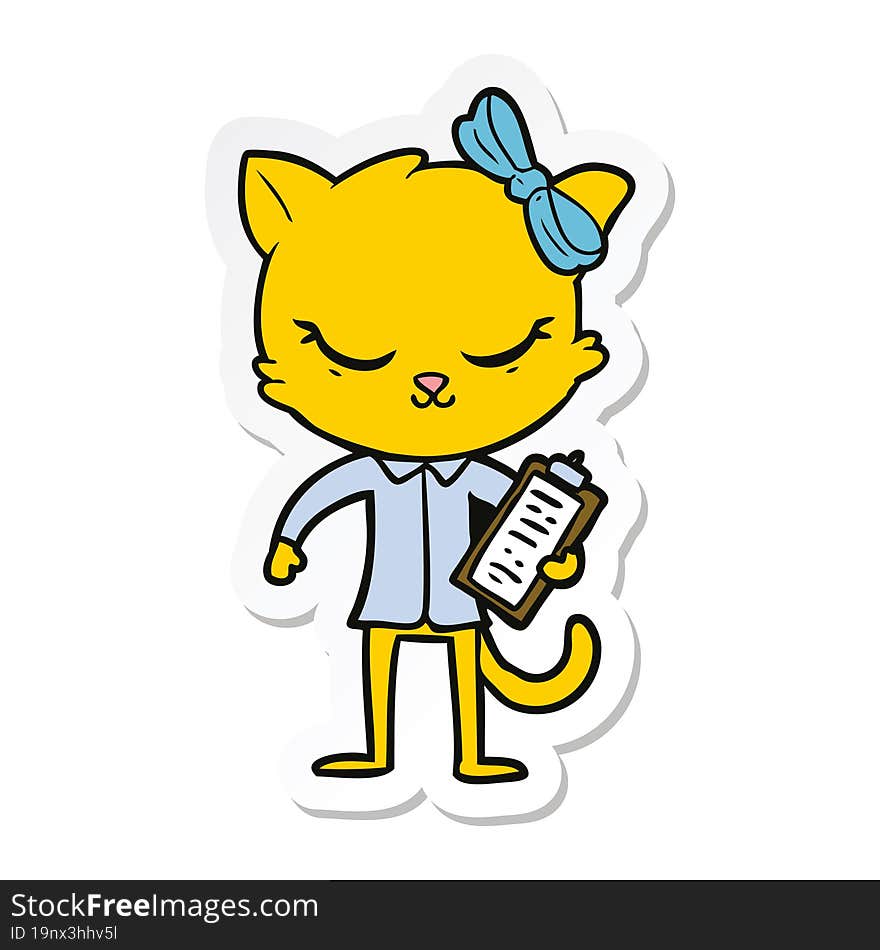 Sticker Of A Cute Cartoon Business Cat With Bow