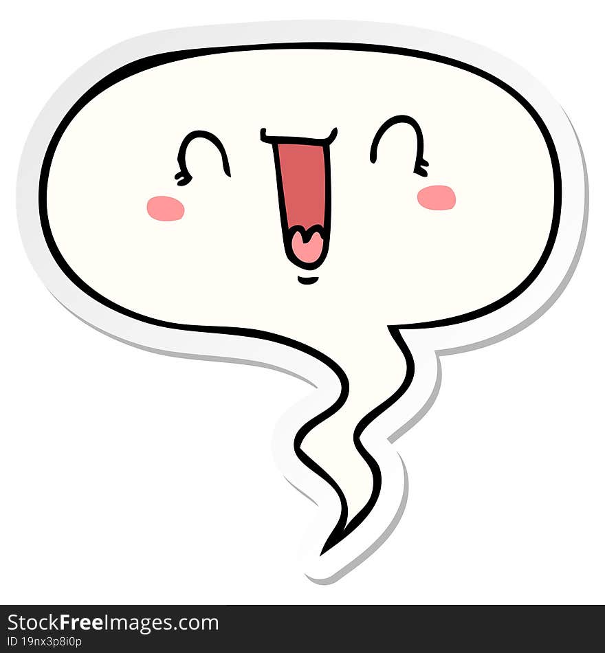 Happy Cartoon Face And Speech Bubble Sticker