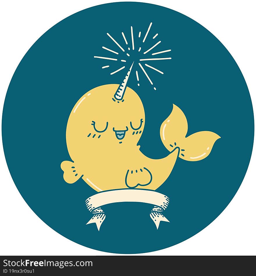 icon of tattoo style happy narwhal