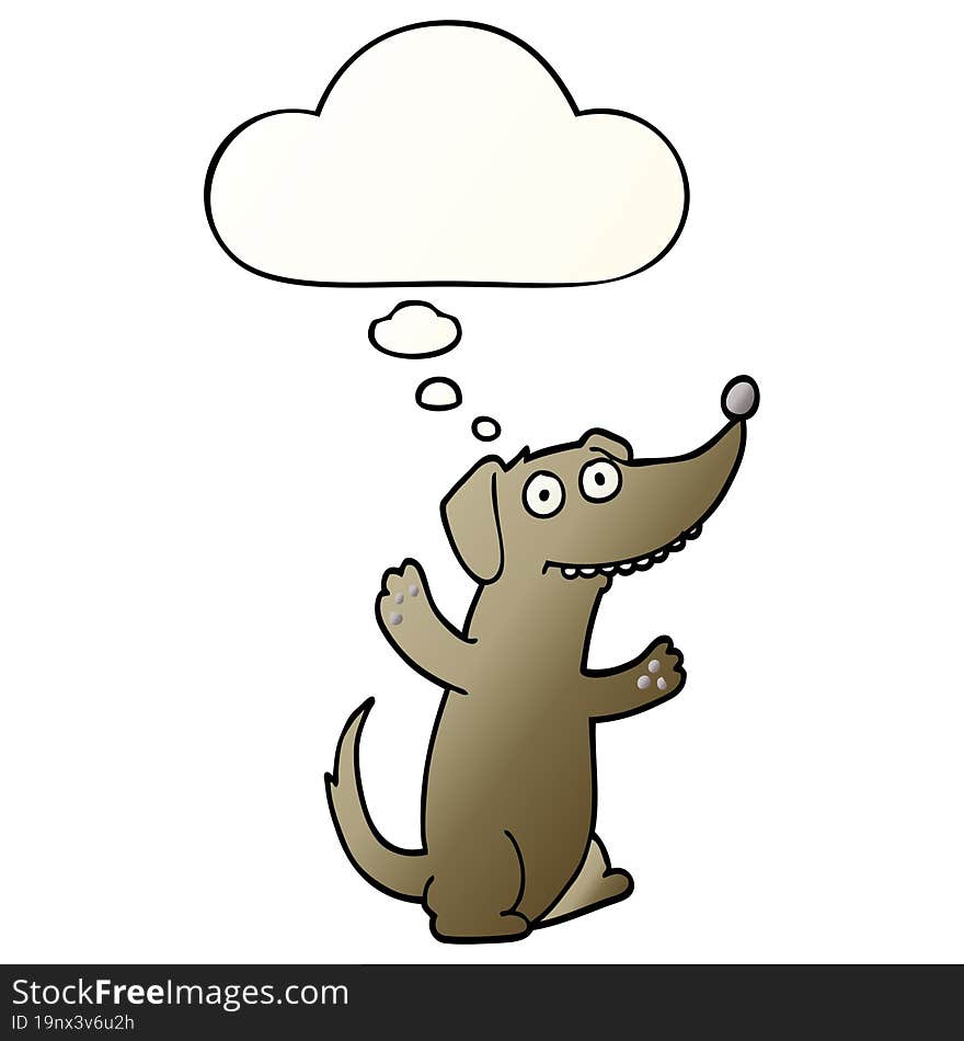 cartoon dog with thought bubble in smooth gradient style