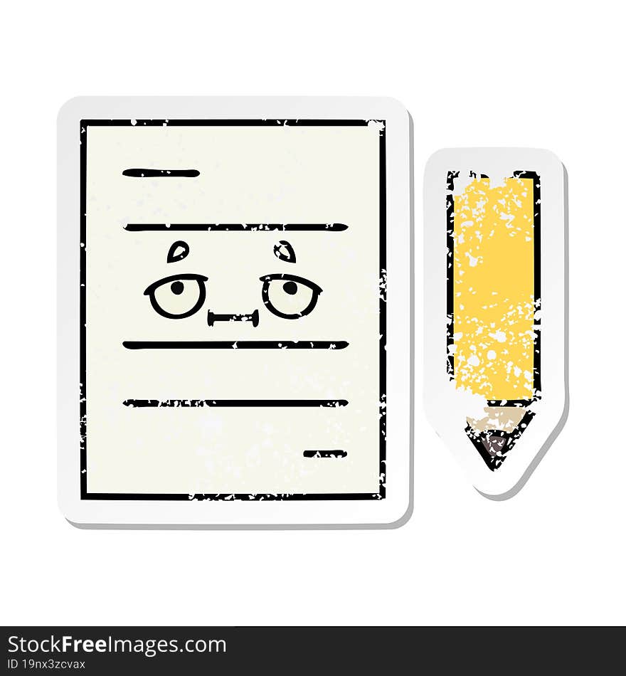 distressed sticker of a cute cartoon test paper