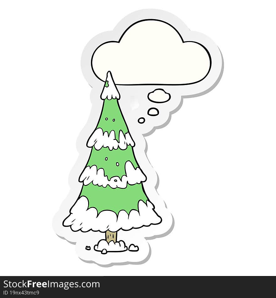 cartoon christmas tree and thought bubble as a printed sticker