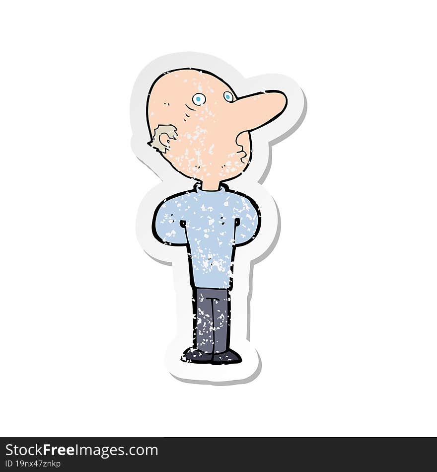 Retro Distressed Sticker Of A Cartoon Balding Man