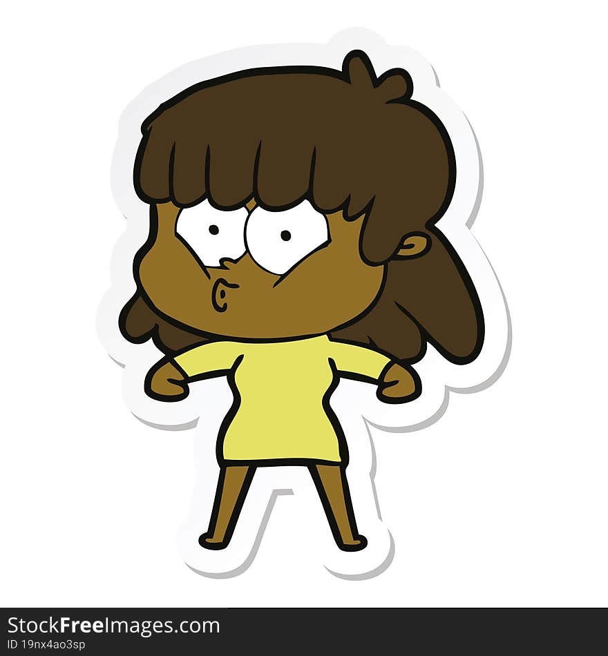 sticker of a cartoon whistling girl