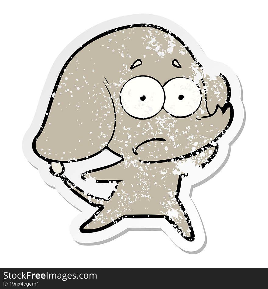 distressed sticker of a cartoon unsure elephant