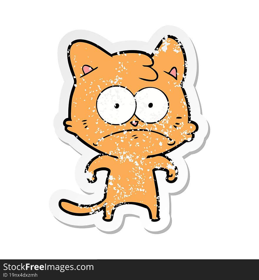 distressed sticker of a cartoon nervous cat