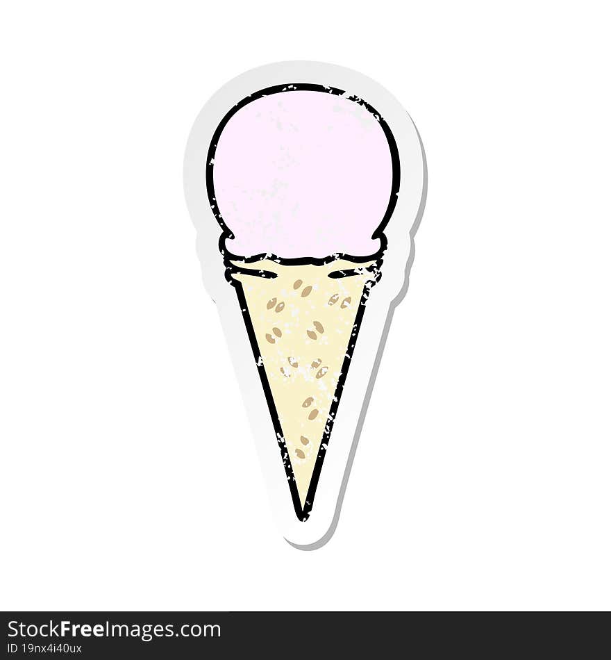 distressed sticker of a quirky hand drawn cartoon strawberry ice cream cone