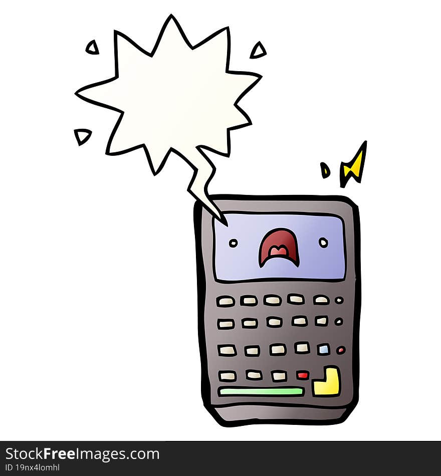 Cartoon Calculator And Speech Bubble In Smooth Gradient Style