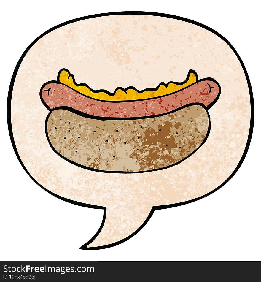 Cartoon Hotdog And Speech Bubble In Retro Texture Style