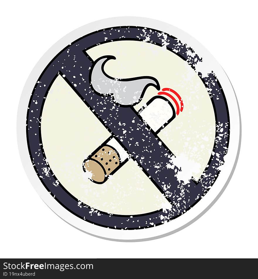 distressed sticker of a cute cartoon no smoking allowed sign