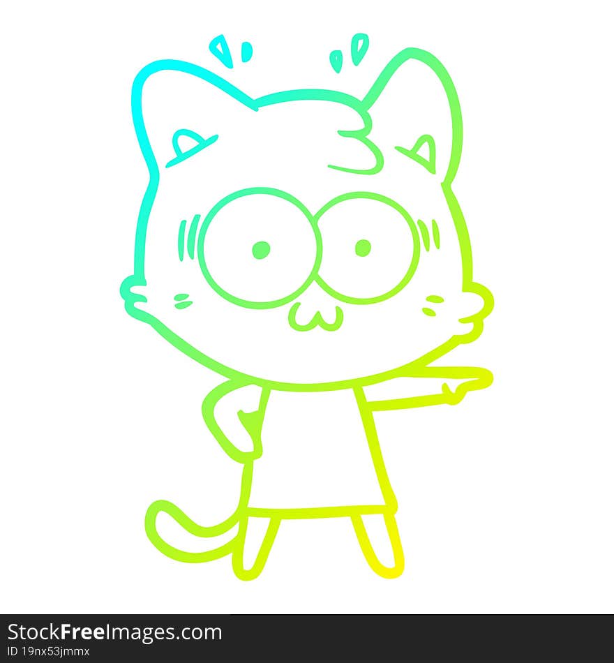 cold gradient line drawing of a cartoon surprised cat