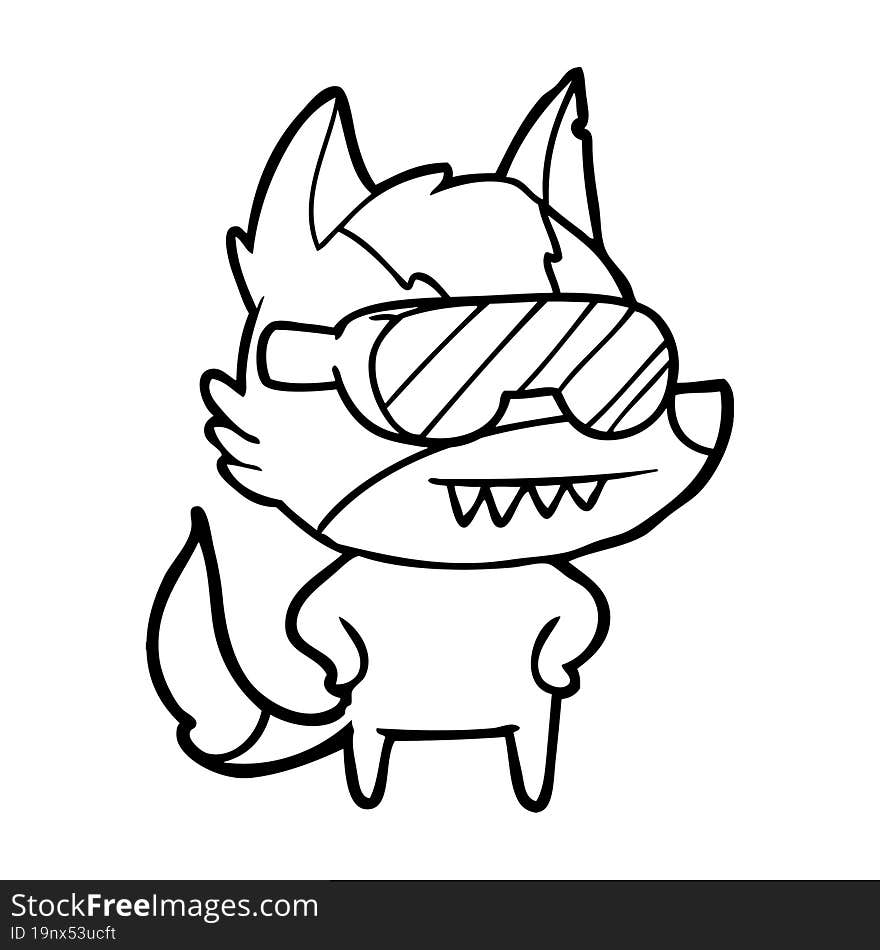 wolf wearing goggles cartoon. wolf wearing goggles cartoon