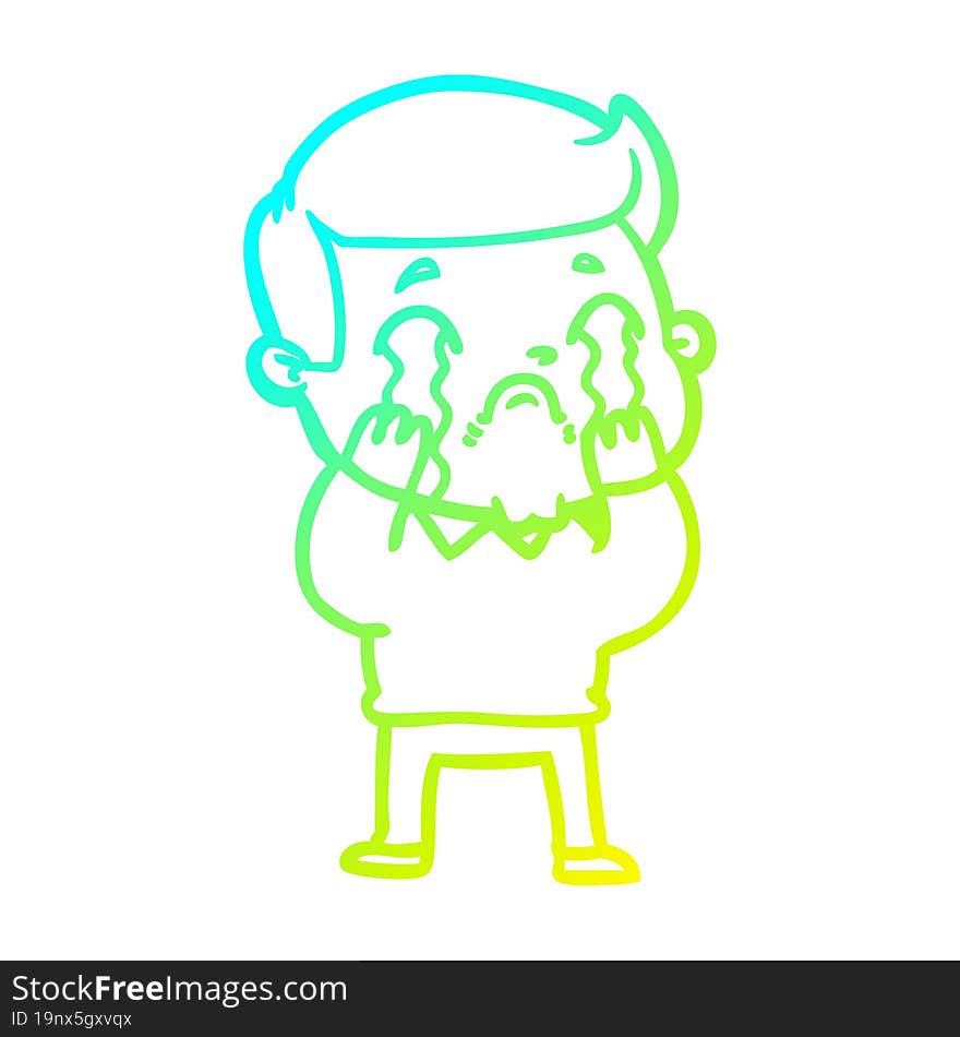 cold gradient line drawing of a cartoon man crying