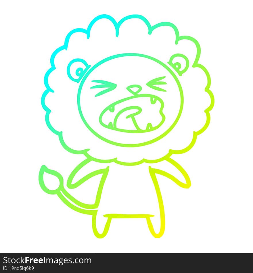 Cold Gradient Line Drawing Cartoon Angry Lion