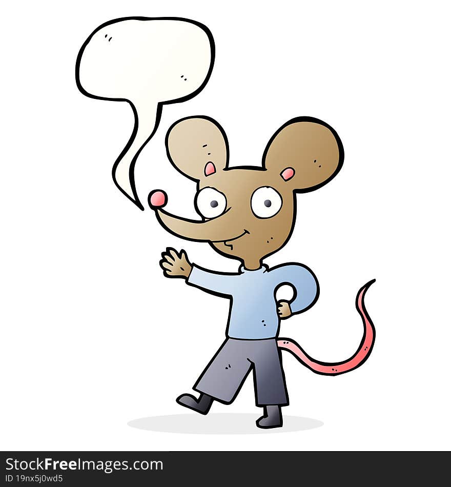 cartoon waving mouse with speech bubble