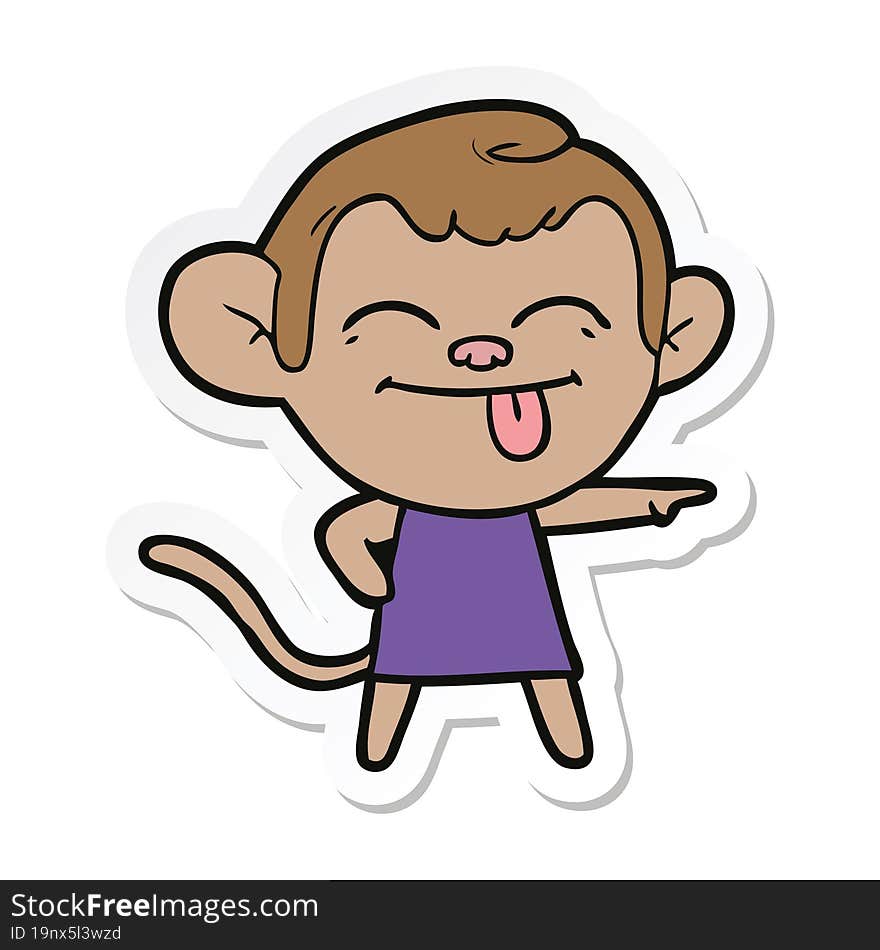 Sticker Of A Funny Cartoon Monkey Pointing