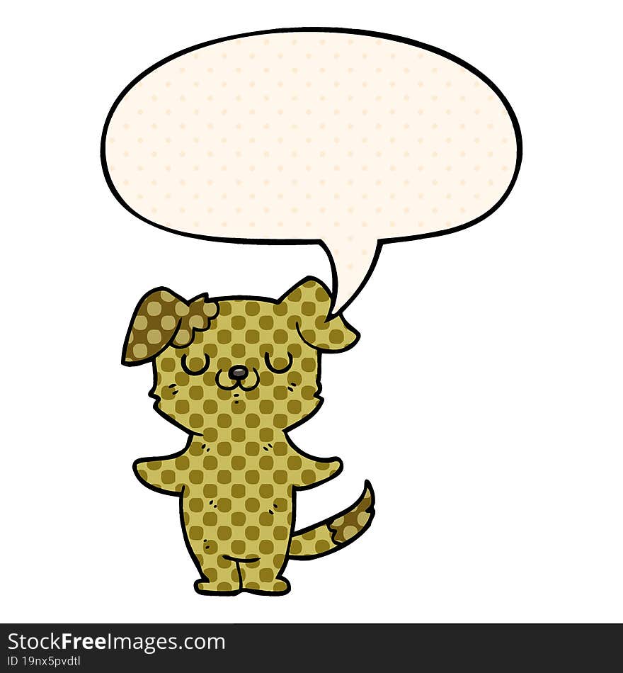 cartoon puppy and speech bubble in comic book style